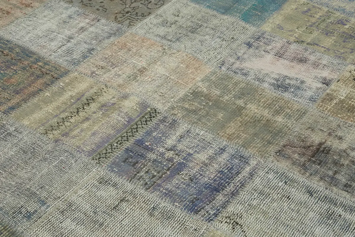 Patchwork Gri Pamuk Üzerine Yün El Dokuma Kilim-251x340 - Görsel 5