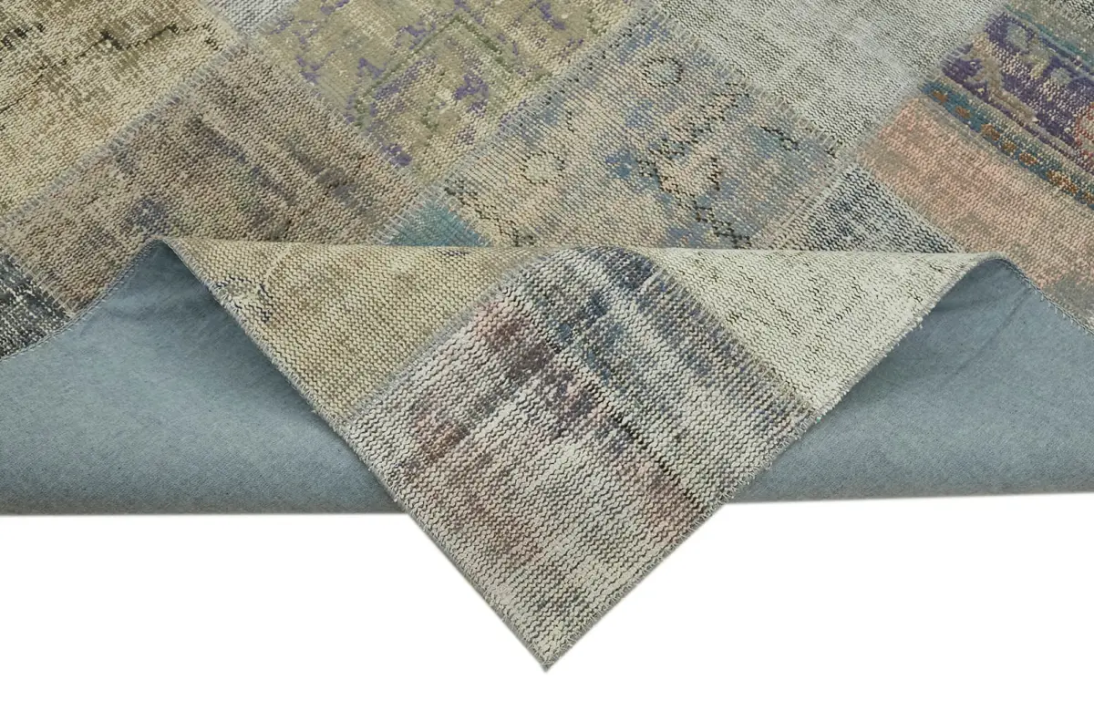 Patchwork Gri Pamuk Üzerine Yün El Dokuma Kilim-251x340 - Görsel 6