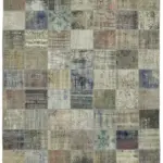Patchwork Gri Pamuk Üzerine Yün El Dokuma Kilim-250x340