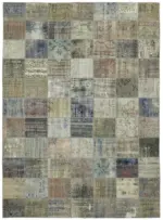 Patchwork Gri Pamuk Üzerine Yün El Dokuma Kilim-250x340
