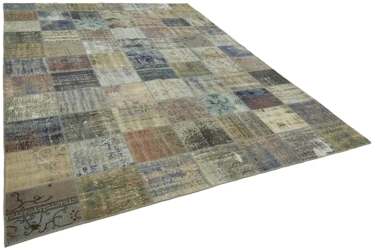 Patchwork Gri Pamuk Üzerine Yün El Dokuma Kilim-250x340 - Görsel 2