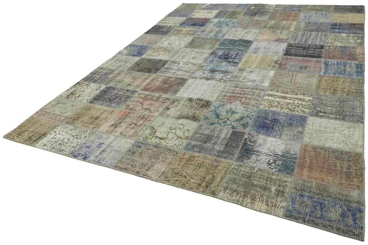 Patchwork Gri Pamuk Üzerine Yün El Dokuma Kilim-250x340 - Görsel 3