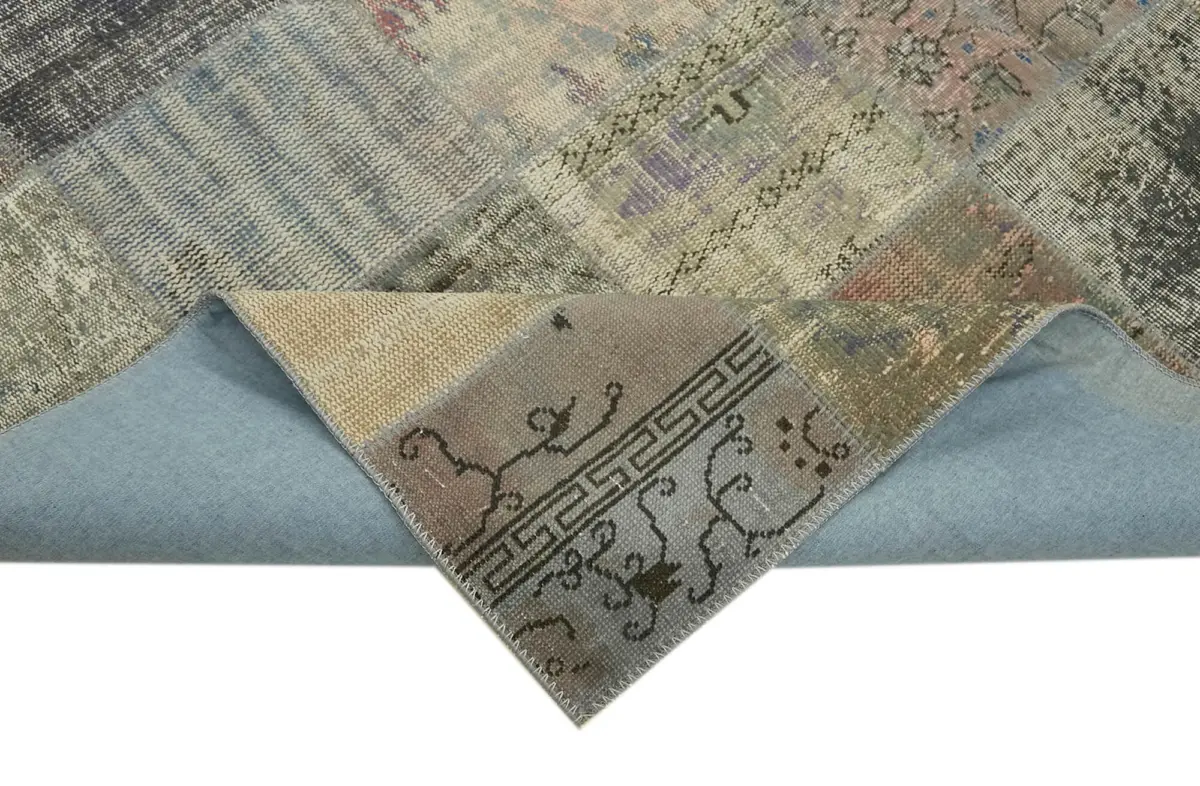 Patchwork Gri Pamuk Üzerine Yün El Dokuma Kilim-250x340 - Görsel 6