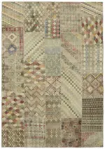 Patchwork Bej Pamuk Üzerine Yün El Dokuma Kilim-250x350