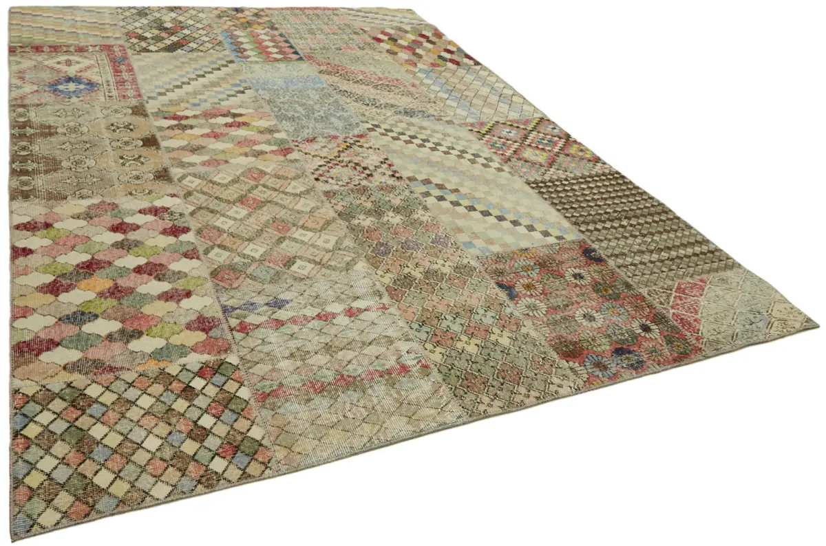 Patchwork Bej Pamuk Üzerine Yün El Dokuma Kilim-250x350 - Görsel 2