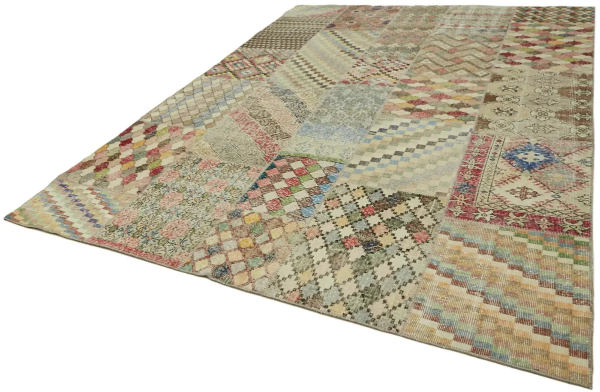 Patchwork Bej Pamuk Üzerine Yün El Dokuma Kilim-250x350 - Görsel 3