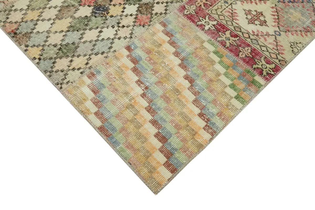 Patchwork Bej Pamuk Üzerine Yün El Dokuma Kilim-250x350 - Görsel 4