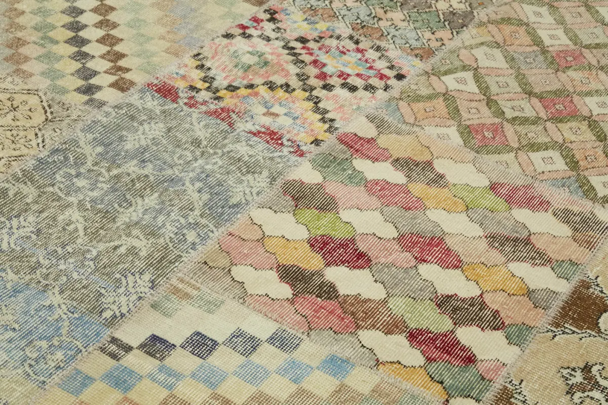 Patchwork Bej Pamuk Üzerine Yün El Dokuma Kilim-250x350 - Görsel 5