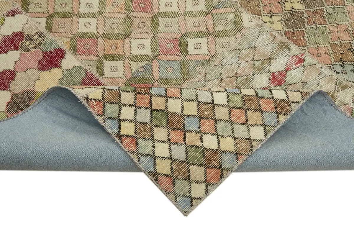 Patchwork Bej Pamuk Üzerine Yün El Dokuma Kilim-250x350 - Görsel 6