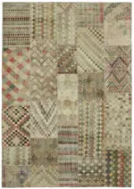 Patchwork Bej Pamuk Üzerine Yün El Dokuma Kilim-250x350