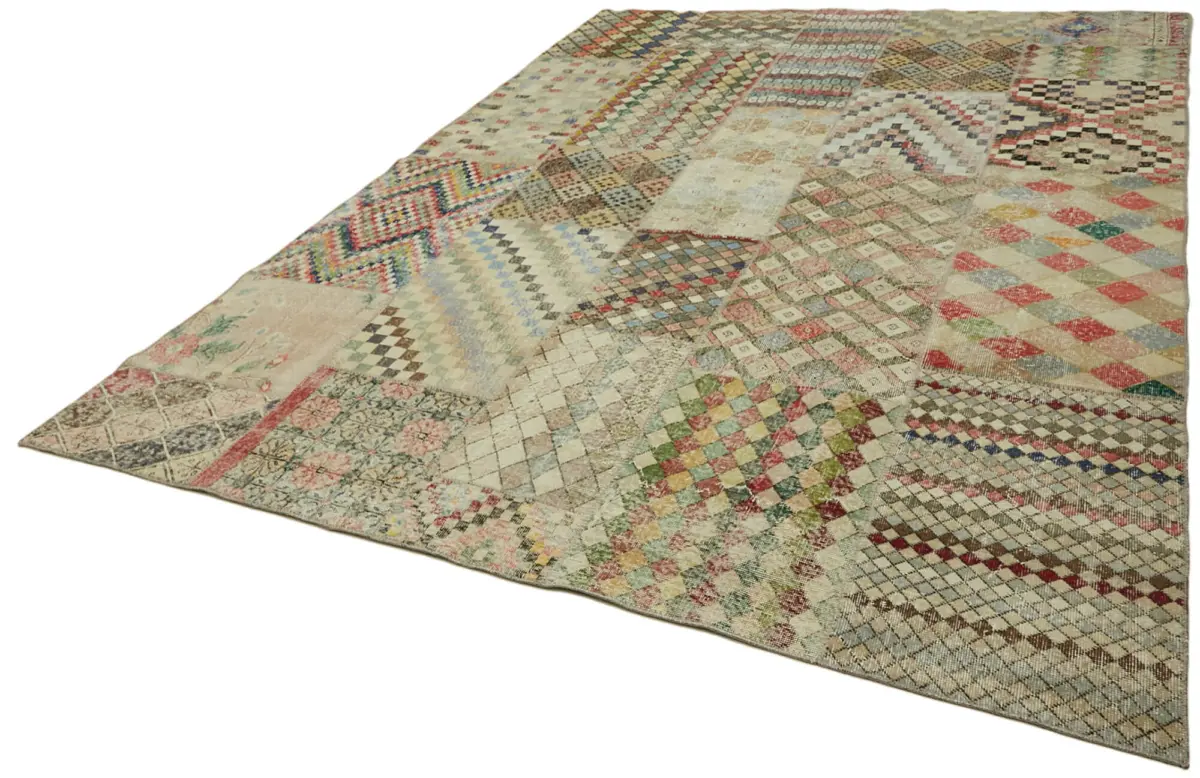 Patchwork Bej Pamuk Üzerine Yün El Dokuma Kilim-250x350 - Görsel 3