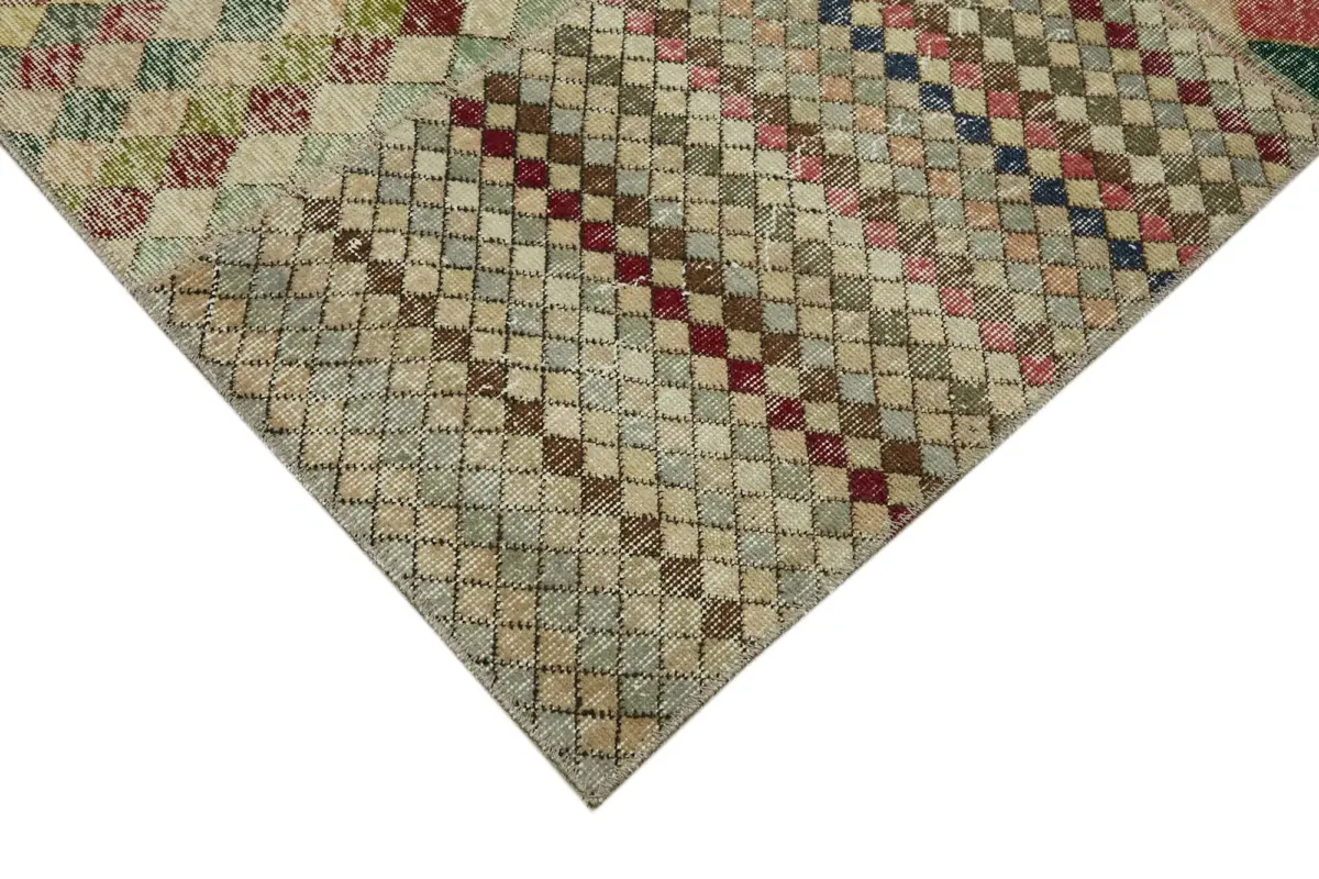 Patchwork Bej Pamuk Üzerine Yün El Dokuma Kilim-250x350 - Görsel 4