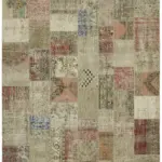 Patchwork Bej Pamuk Üzerine Yün El Dokuma Kilim-300x400