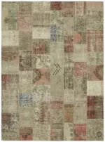 Patchwork Bej Pamuk Üzerine Yün El Dokuma Kilim-300x400