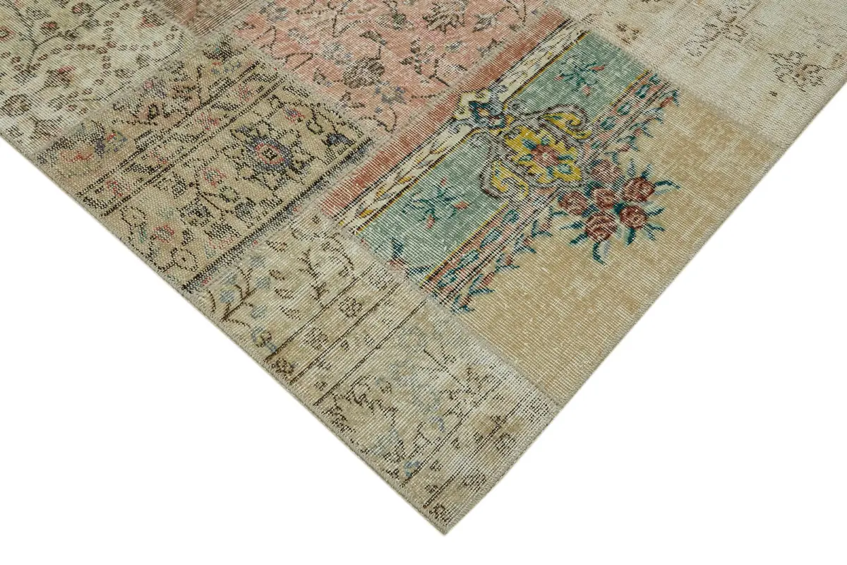 Patchwork Bej Pamuk Üzerine Yün El Dokuma Kilim-300x400 - Görsel 4