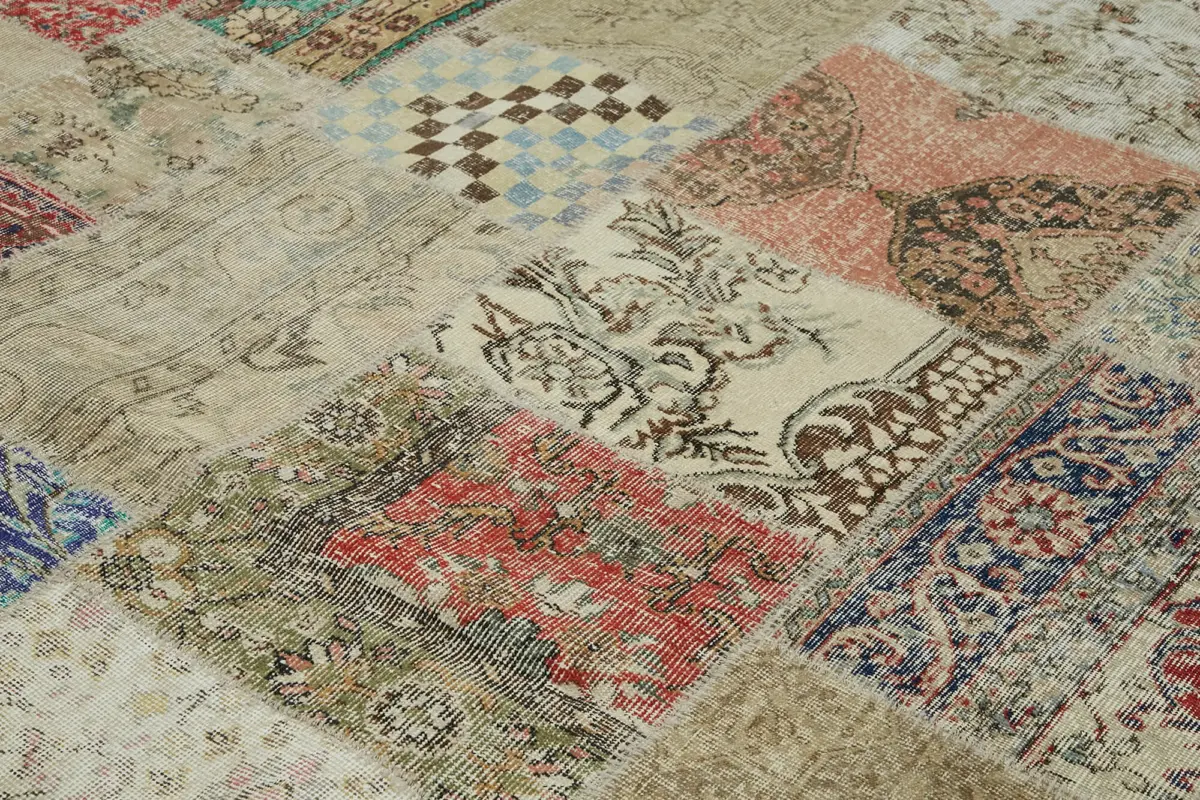 Patchwork Bej Pamuk Üzerine Yün El Dokuma Kilim-300x400 - Görsel 5