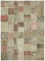 Patchwork Bej Pamuk Üzerine Yün El Dokuma Kilim-300x402
