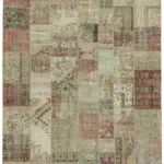 Patchwork Bej Pamuk Üzerine Yün El Dokuma Kilim-300x400