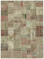 Patchwork Bej Pamuk Üzerine Yün El Dokuma Kilim-300x400