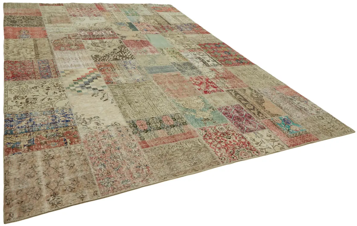 Patchwork Bej Pamuk Üzerine Yün El Dokuma Kilim-300x400 - Görsel 2
