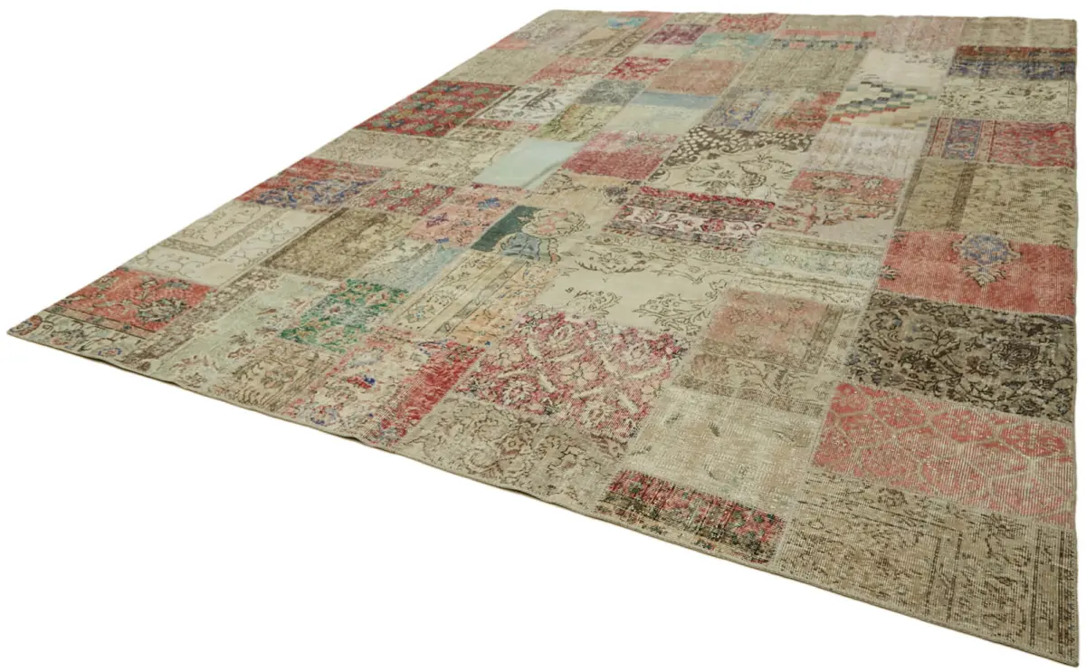 Patchwork Bej Pamuk Üzerine Yün El Dokuma Kilim-300x400 - Görsel 3