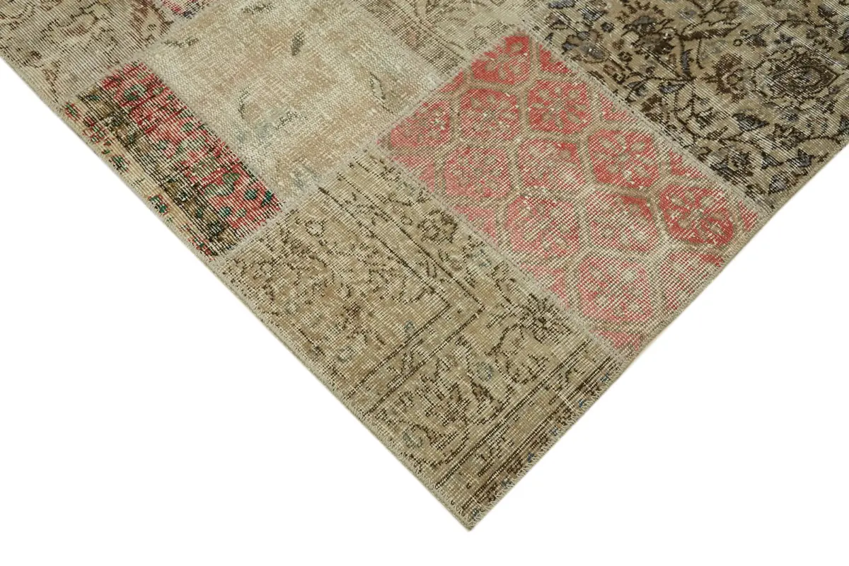 Patchwork Bej Pamuk Üzerine Yün El Dokuma Kilim-300x400 - Görsel 4