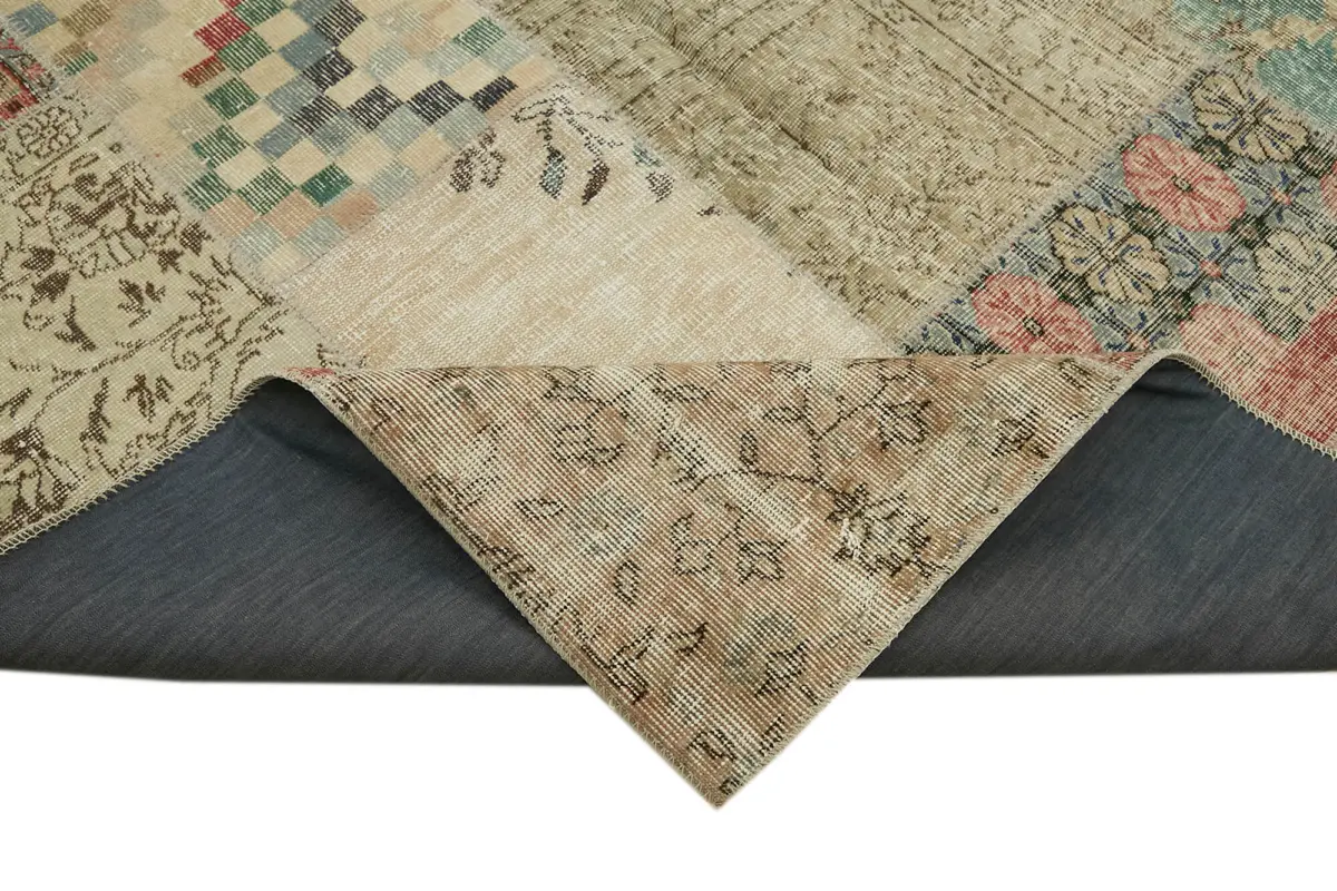 Patchwork Bej Pamuk Üzerine Yün El Dokuma Kilim-300x400 - Görsel 6