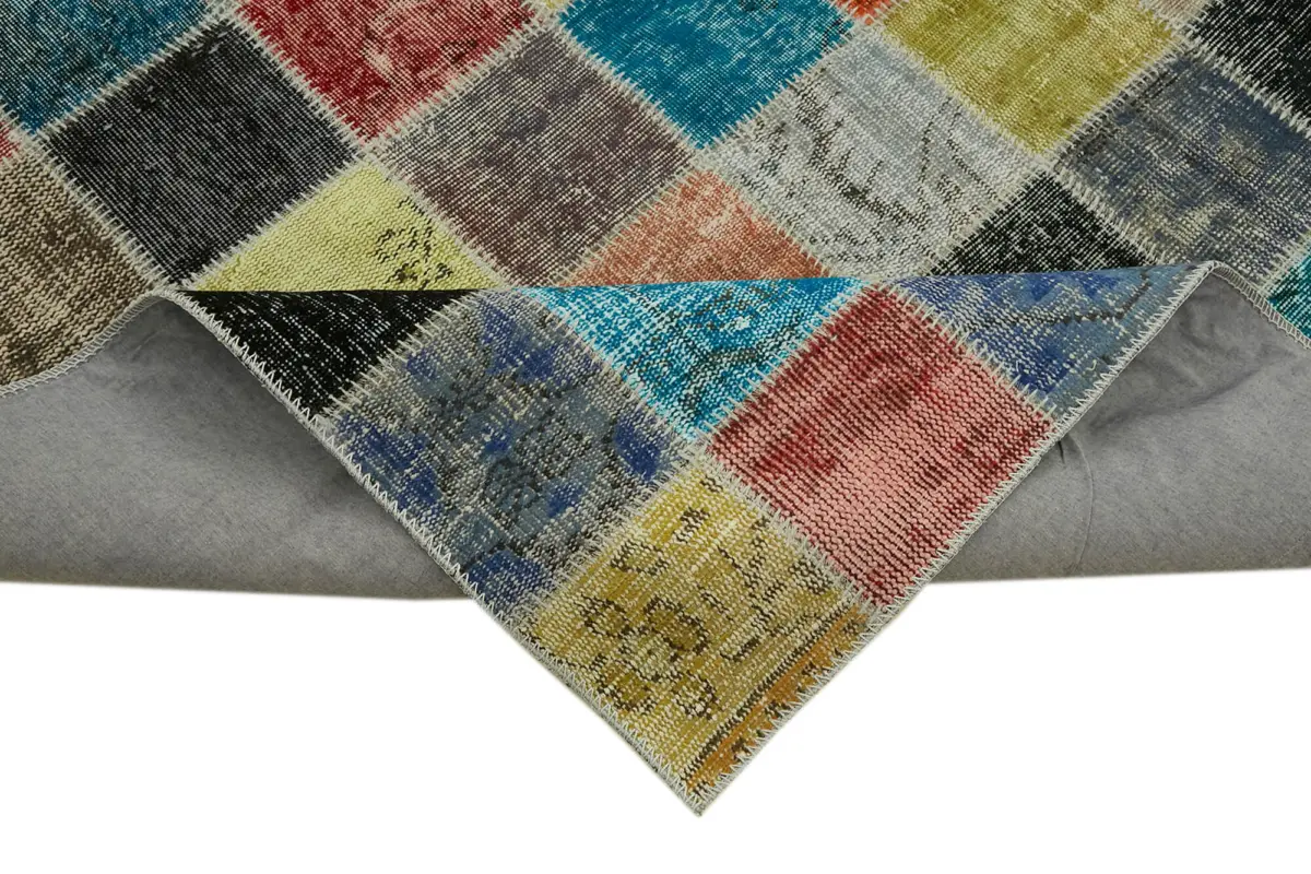 Patchwork Multi Pamuk Üzerine Yün El Dokuma Kilim-300x408 - Görsel 6