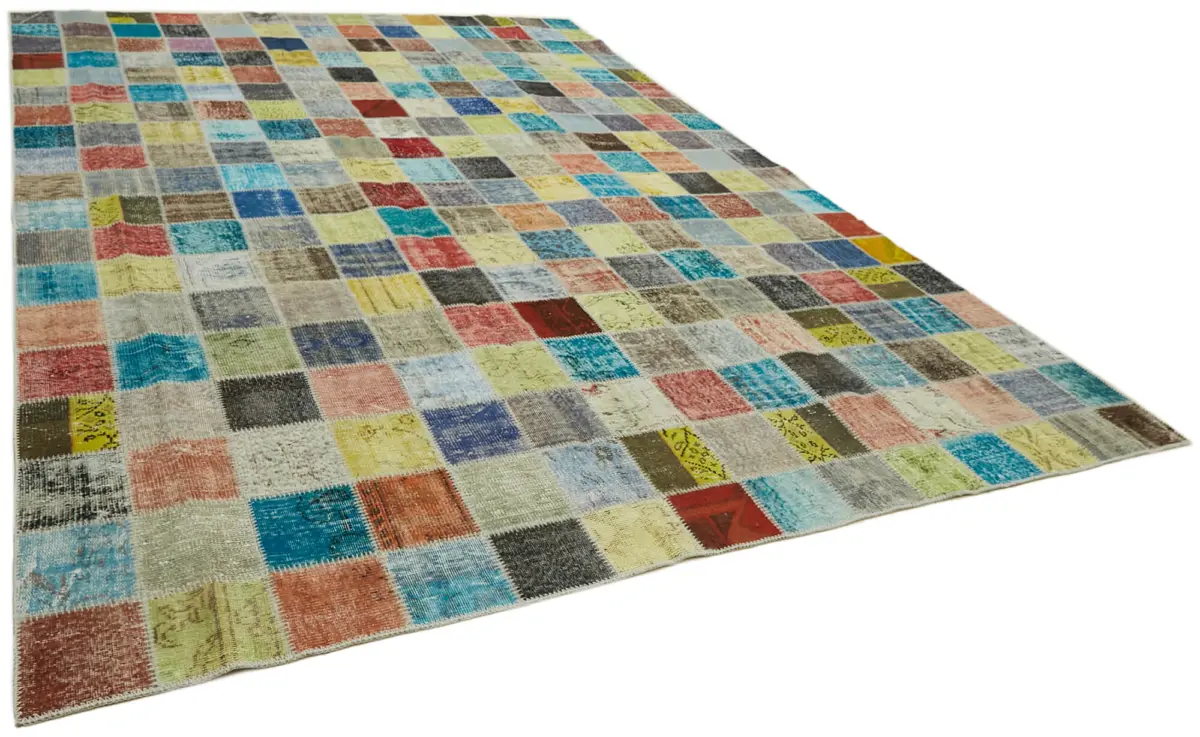 Patchwork Multi Pamuk Üzerine Yün El Dokuma Kilim-300x408 - Görsel 2