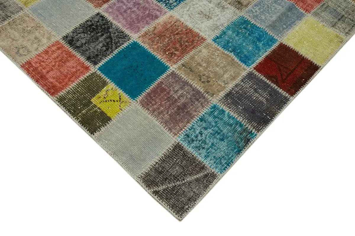 Patchwork Multi Pamuk Üzerine Yün El Dokuma Kilim-300x408 - Görsel 4