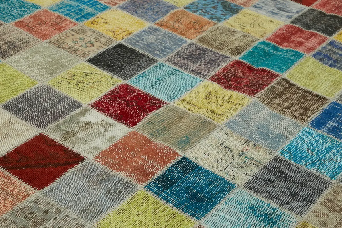 Patchwork Multi Pamuk Üzerine Yün El Dokuma Kilim-300x408 - Görsel 5