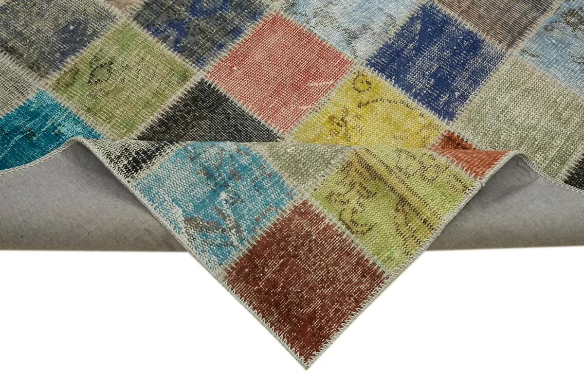 Patchwork Multi Pamuk Üzerine Yün El Dokuma Kilim-300x408 - Görsel 6