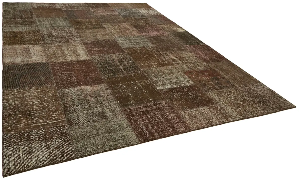 Patchwork Kahverengi Pamuk Üzerine Yün El Dokuma Kilim-300x400 - Görsel 2