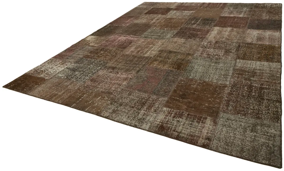 Patchwork Kahverengi Pamuk Üzerine Yün El Dokuma Kilim-300x400 - Görsel 3