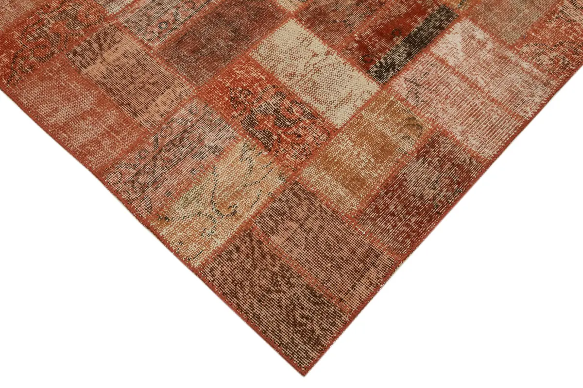 Patchwork Turuncu Pamuk Üzerine Yün El Dokuma Kilim-290x420 - Görsel 4