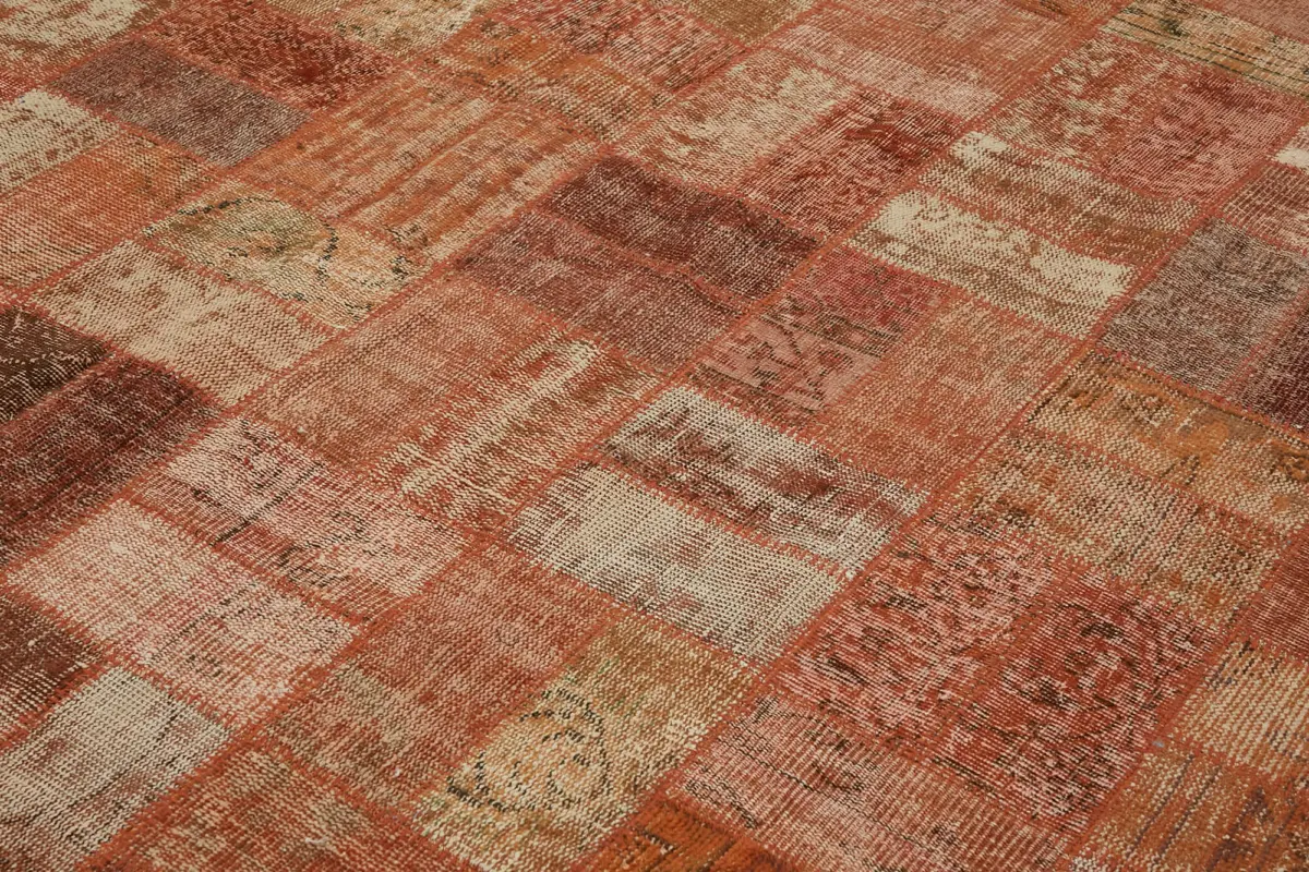 Patchwork Turuncu Pamuk Üzerine Yün El Dokuma Kilim-290x420 - Görsel 5