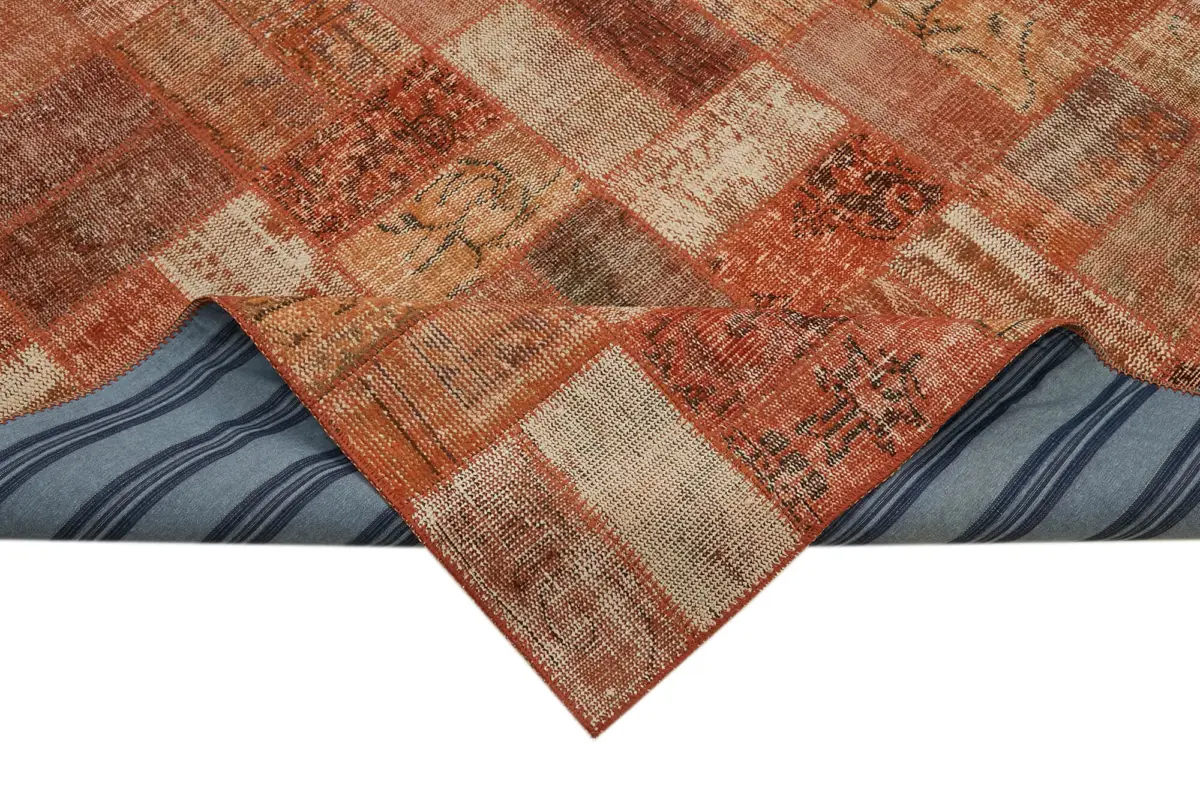 Patchwork Turuncu Pamuk Üzerine Yün El Dokuma Kilim-290x420 - Görsel 6