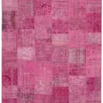 Patchwork Pembe Pamuk Üzerine Yün El Dokuma Kilim-300x400