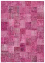 Patchwork Pembe Pamuk Üzerine Yün El Dokuma Kilim-300x400