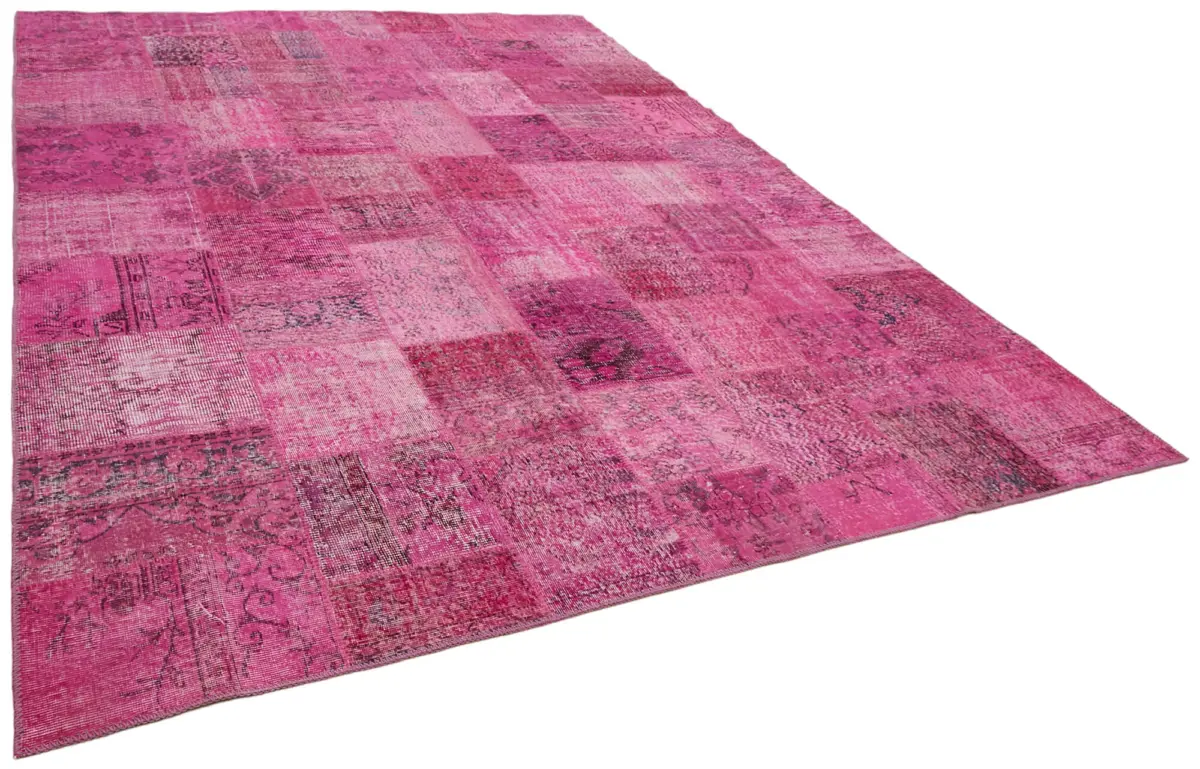 Patchwork Pembe Pamuk Üzerine Yün El Dokuma Kilim-300x400 - Görsel 2