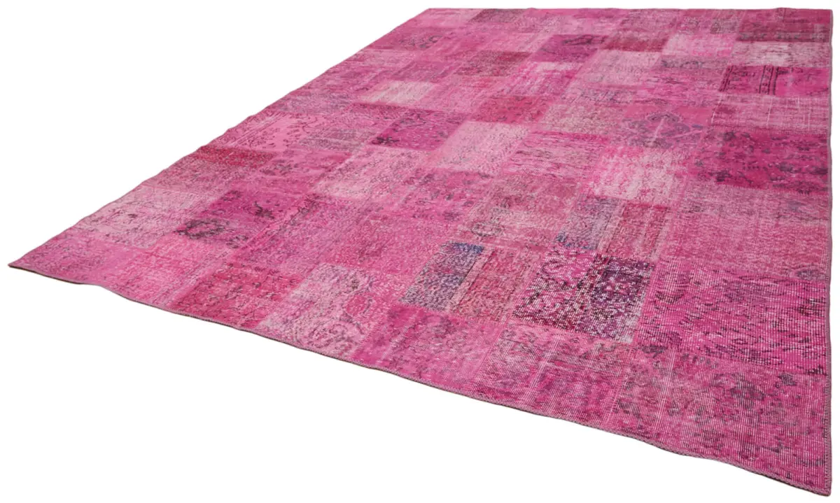 Patchwork Pembe Pamuk Üzerine Yün El Dokuma Kilim-300x400 - Görsel 3