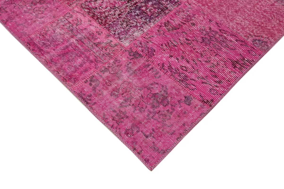 Patchwork Pembe Pamuk Üzerine Yün El Dokuma Kilim-300x400 - Görsel 4