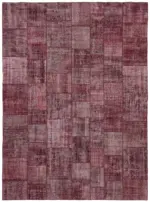 Patchwork Kırmızı Pamuk Üzerine Yün El Dokuma Kilim-301x402