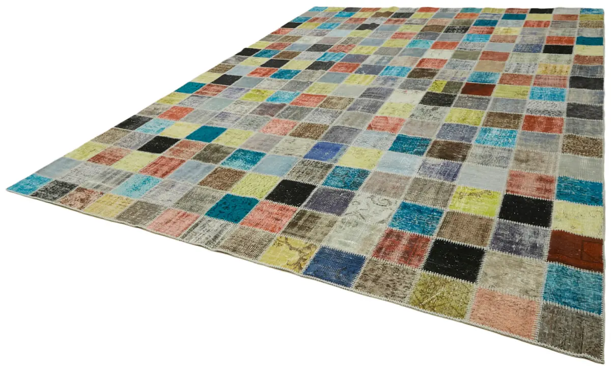 Patchwork Multi Pamuk Üzerine Yün El Dokuma Kilim-300x408 - Görsel 3