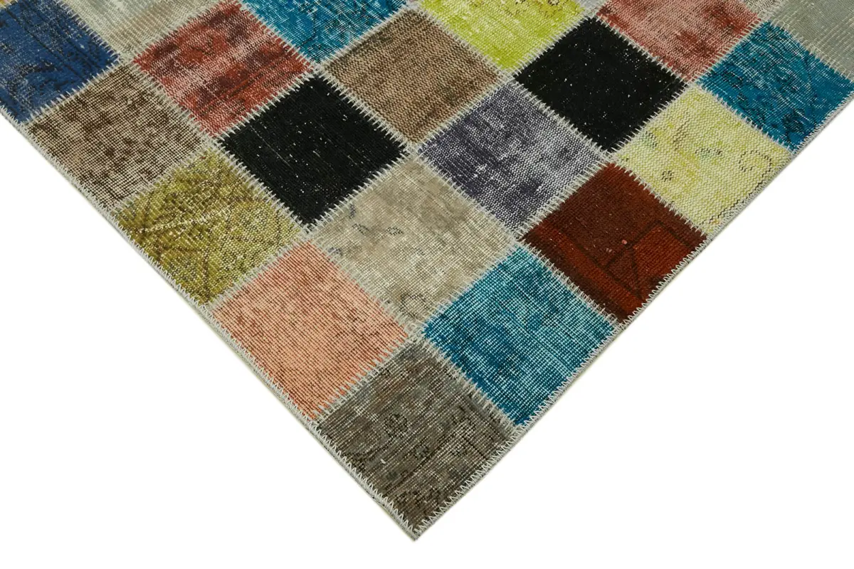 Patchwork Multi Pamuk Üzerine Yün El Dokuma Kilim-300x408 - Görsel 4