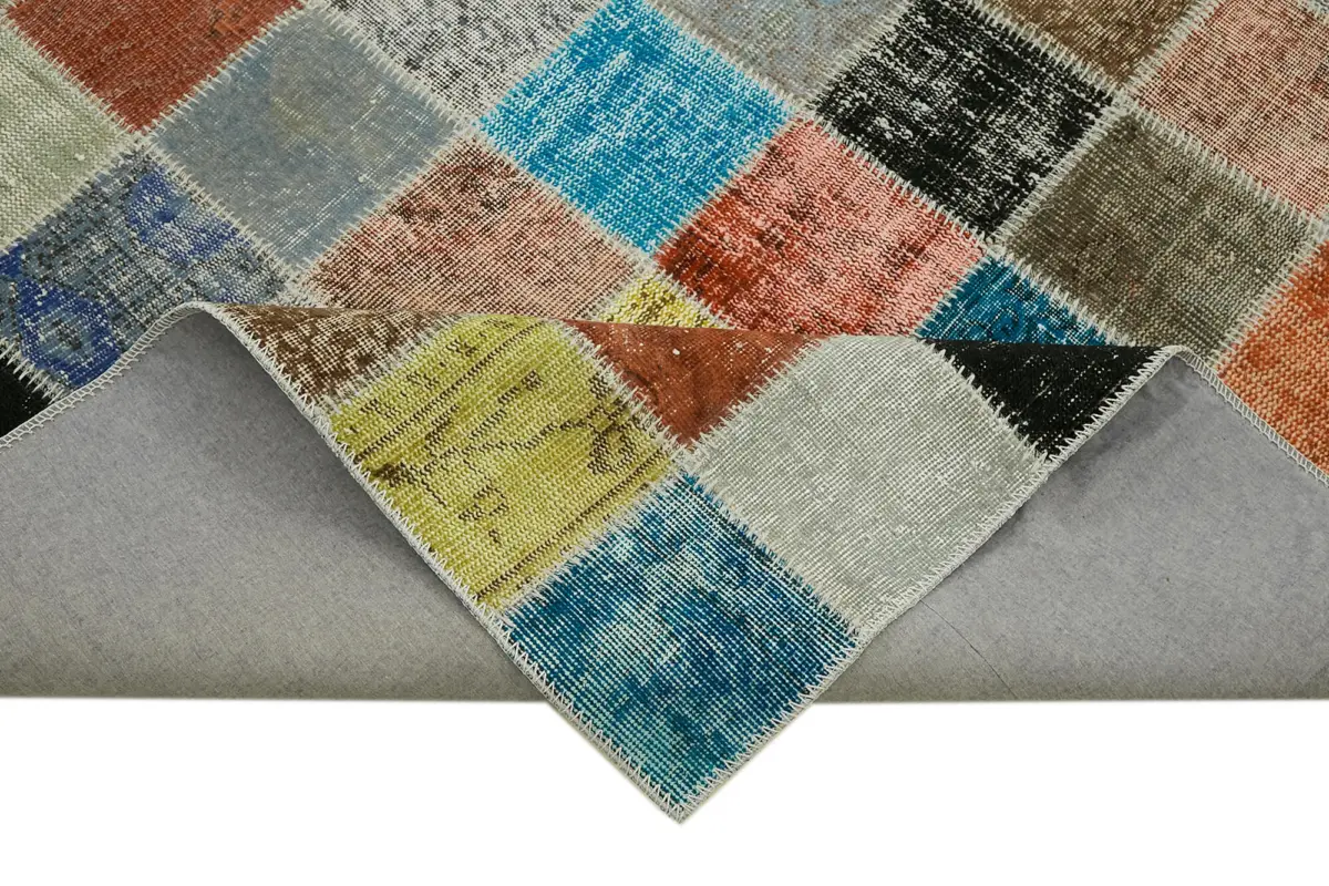 Patchwork Multi Pamuk Üzerine Yün El Dokuma Kilim-300x408 - Görsel 6