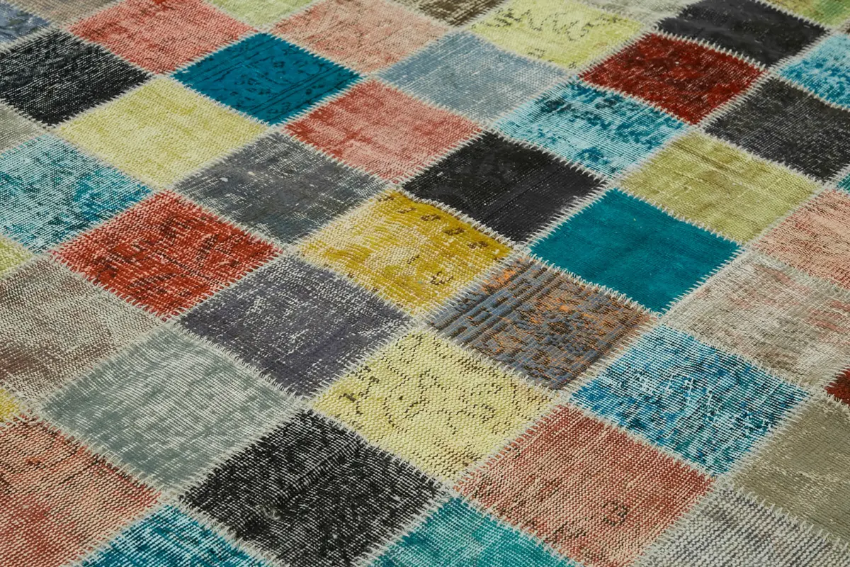 Patchwork Multi Pamuk Üzerine Yün El Dokuma Kilim-300x408 - Görsel 5