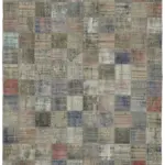 Patchwork Gri Pamuk Üzerine Yün El Dokuma Kilim-297x408