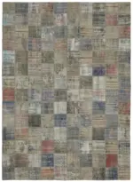 Patchwork Gri Pamuk Üzerine Yün El Dokuma Kilim-297x408