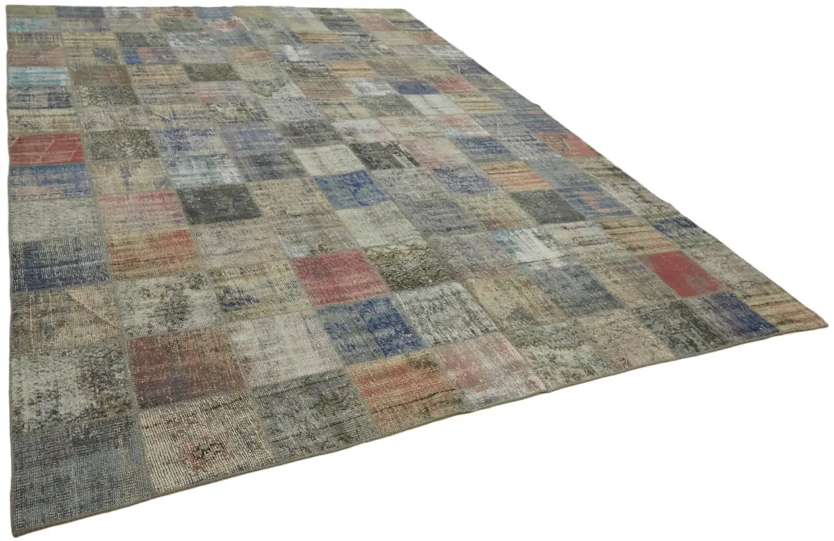 Patchwork Gri Pamuk Üzerine Yün El Dokuma Kilim-297x408 - Görsel 2